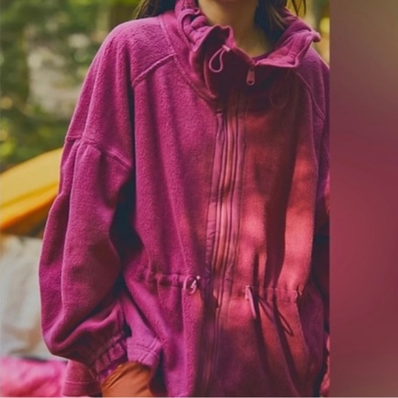 Free People Movement She’s All That Fleece Drawstring Zippered Pink Wine Size L - Picture 3 of 7